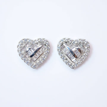 Cubic Zirconia Silver Dainty Heart stud Earrings, Bridal Jewelry, Bridal Stud Earrings, Crystal Bridal Earrings, Statement Earrings Cz
